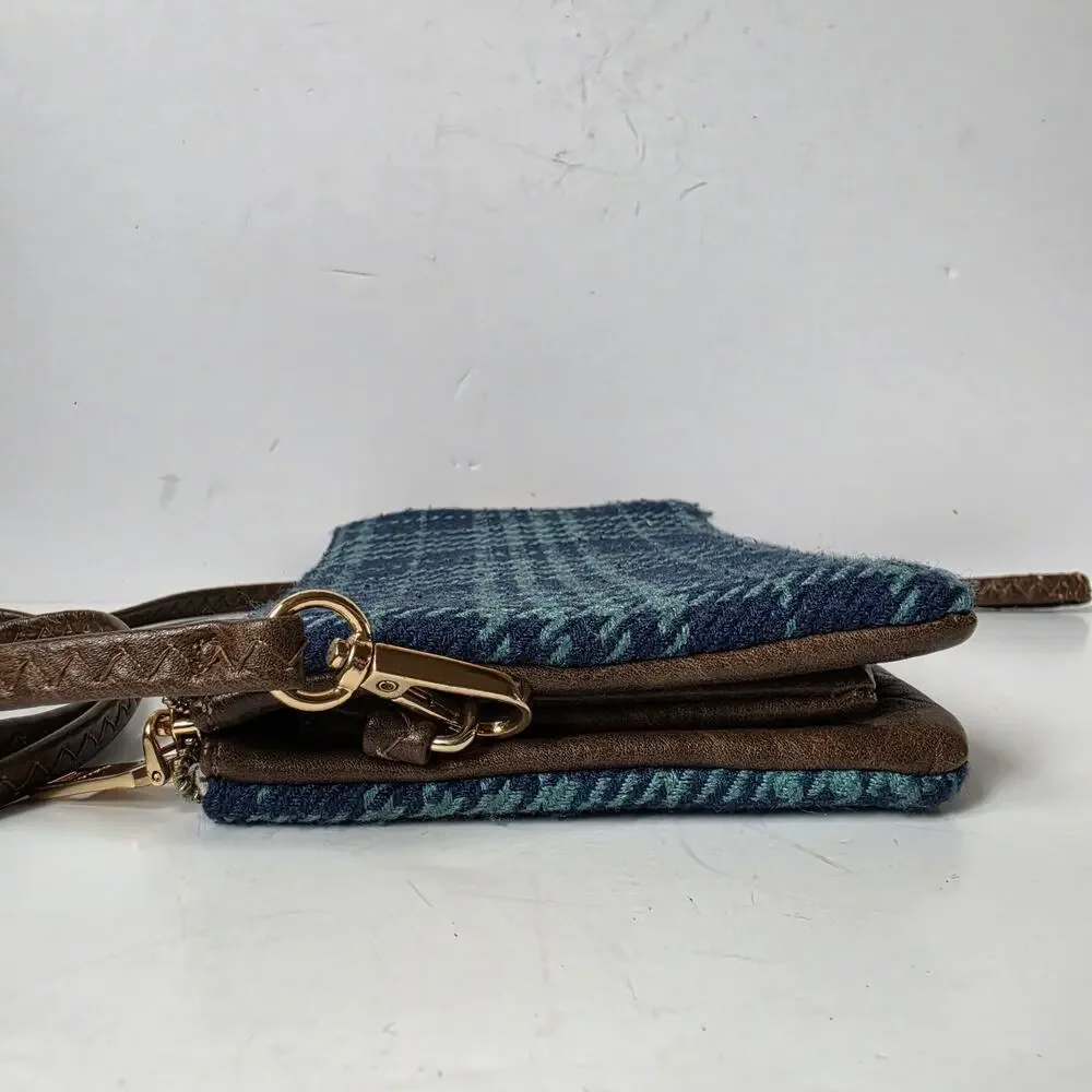 Jen & Co Crossbody Purse Plaid Blue Green Tweed Bag Detachable Straps Wristlet